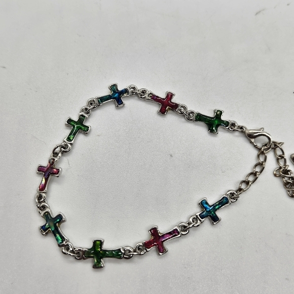 silver tone multicolor cross bracelet - Picture 3 of 3